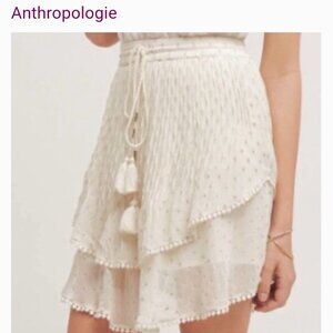 Anthropologie tryb swiss dot in gold & lace trimmings along hem tiered s…